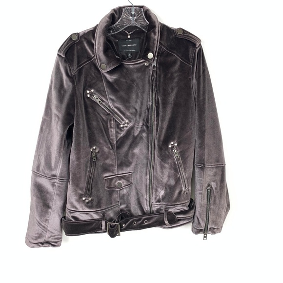 NEW Lucky brand Purple Velvet Zipper Moto Jacket L - Picture 3 of 8